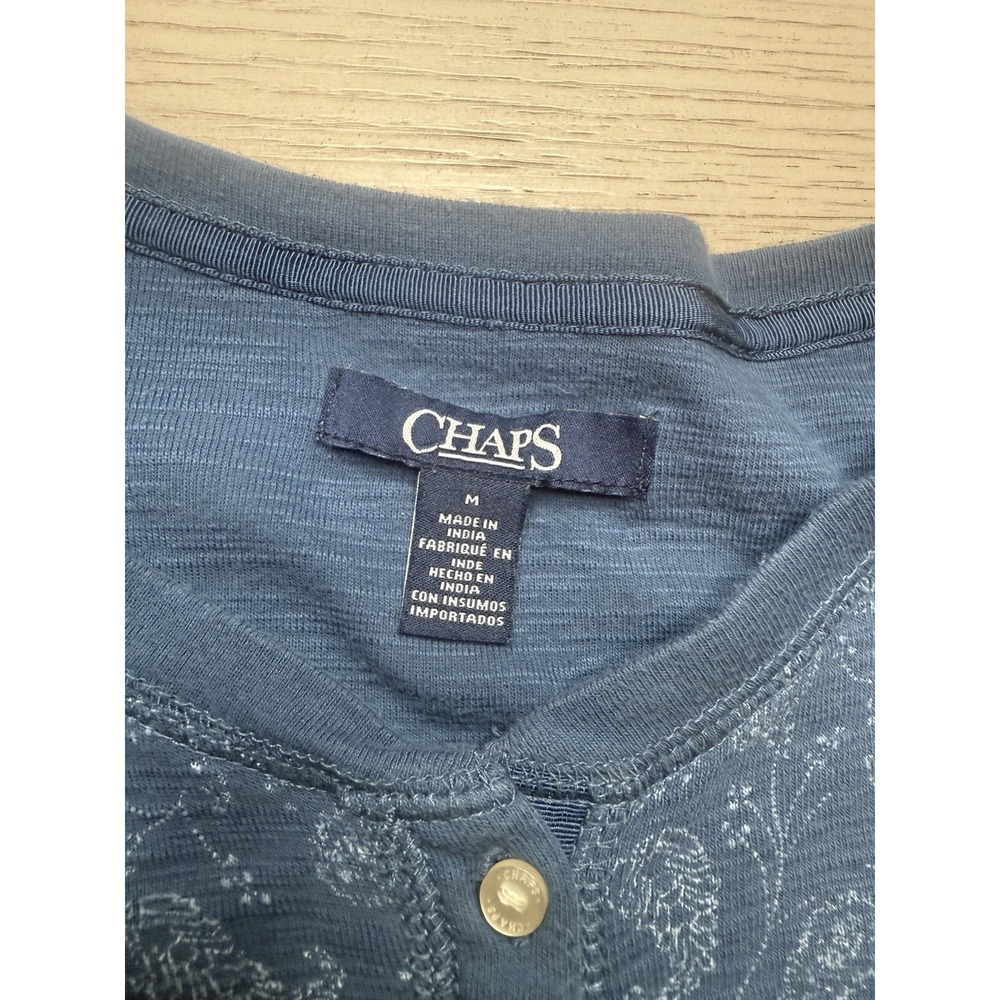 Chaps Women's Sz. M Navy Paisley‎ Print Long Sleeve Henley Shirt 100% Cotton - Picture 2 of 9